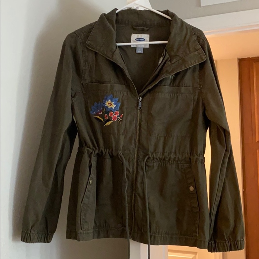 GUC old navy utility jacket floral appliqué Olive